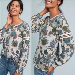 Dolan Anthropologie | Tagawa Floral Sweatshirt Crew Neck Gray XL